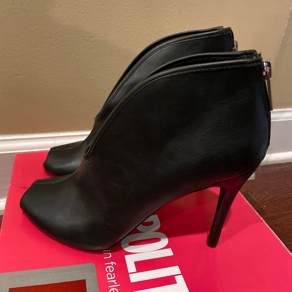 Black Leather Peep Toe Boot